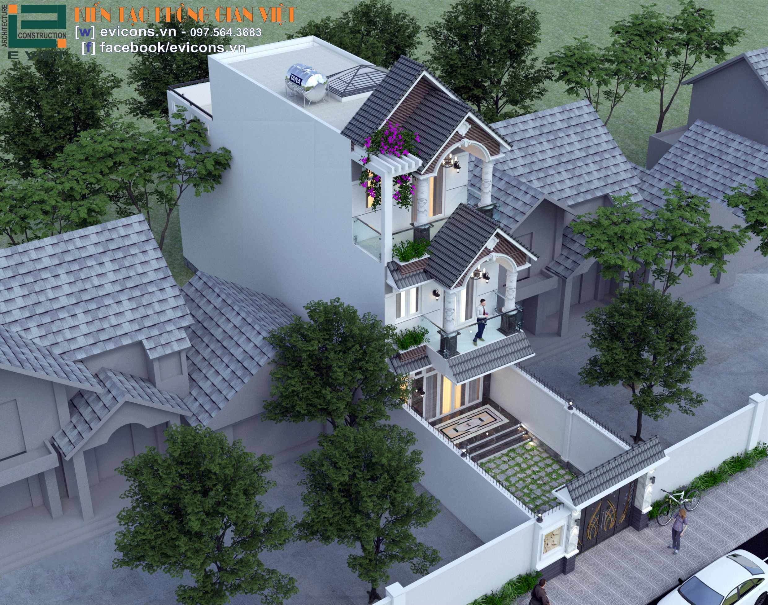 nhìn từ trên cao nhà phố 3 tầng đẹp