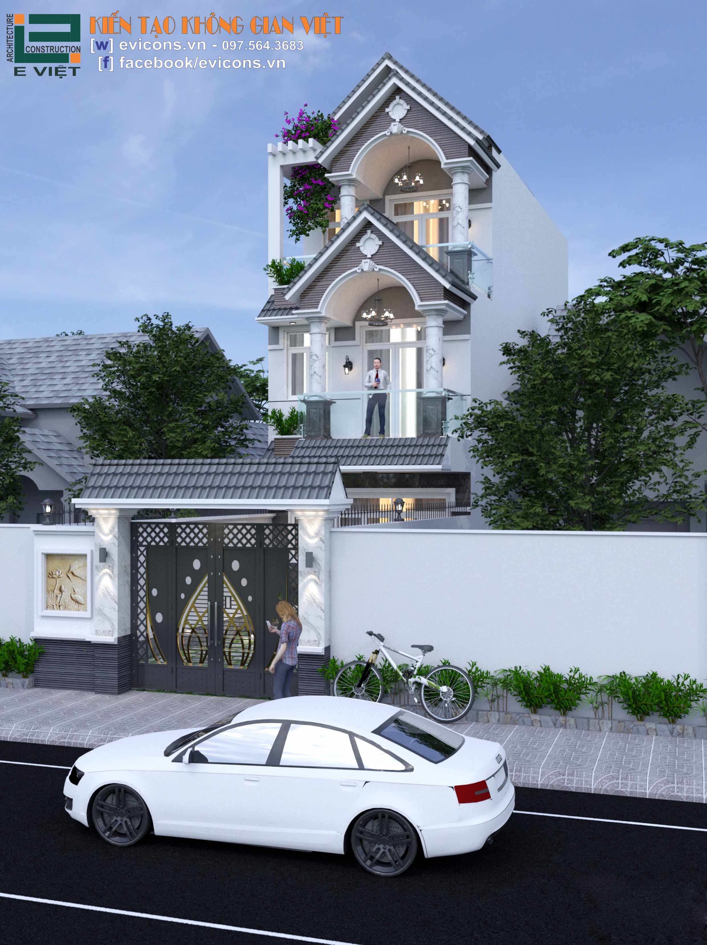 mặt chính nhà phố 3 tầng đẹp