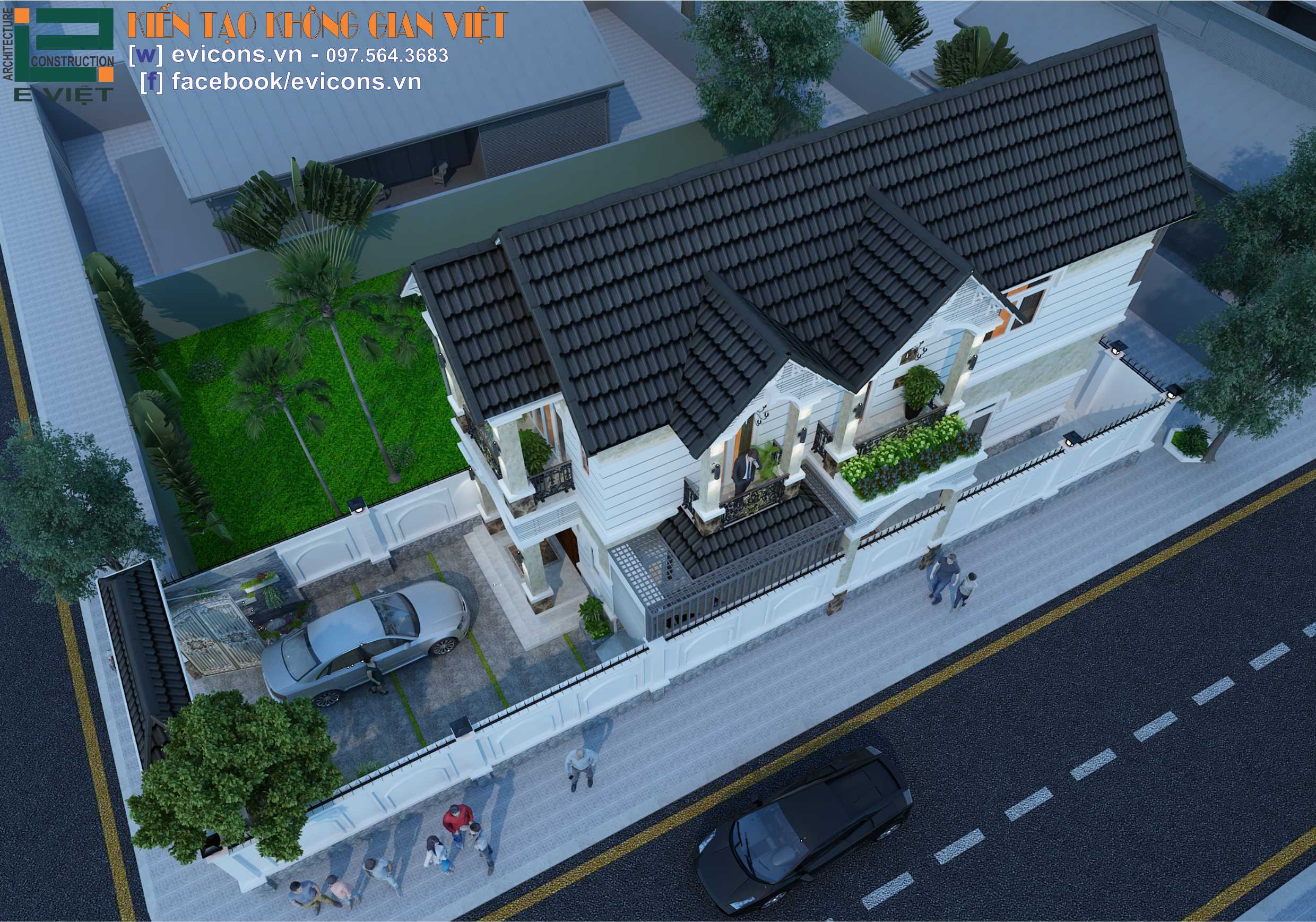 tổng thể biệt thự nhìn từ trên cao xuống