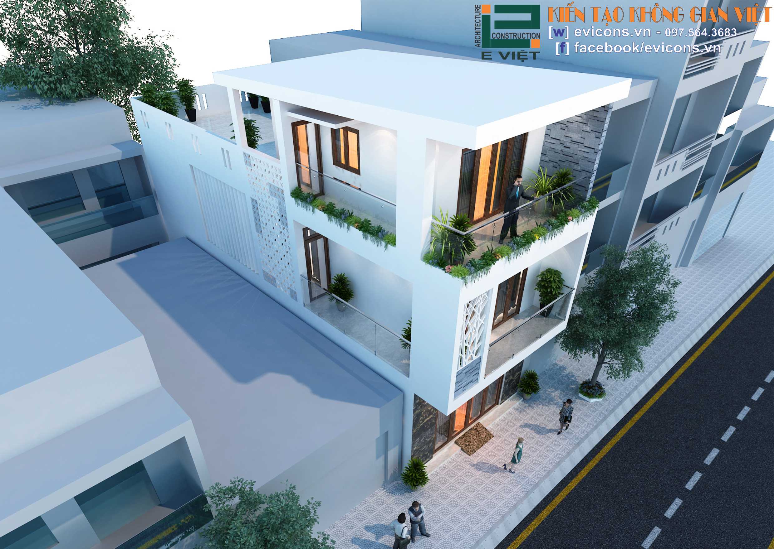 nhà phố 3 tầng đẹp với khoảng không trồng cây xanh