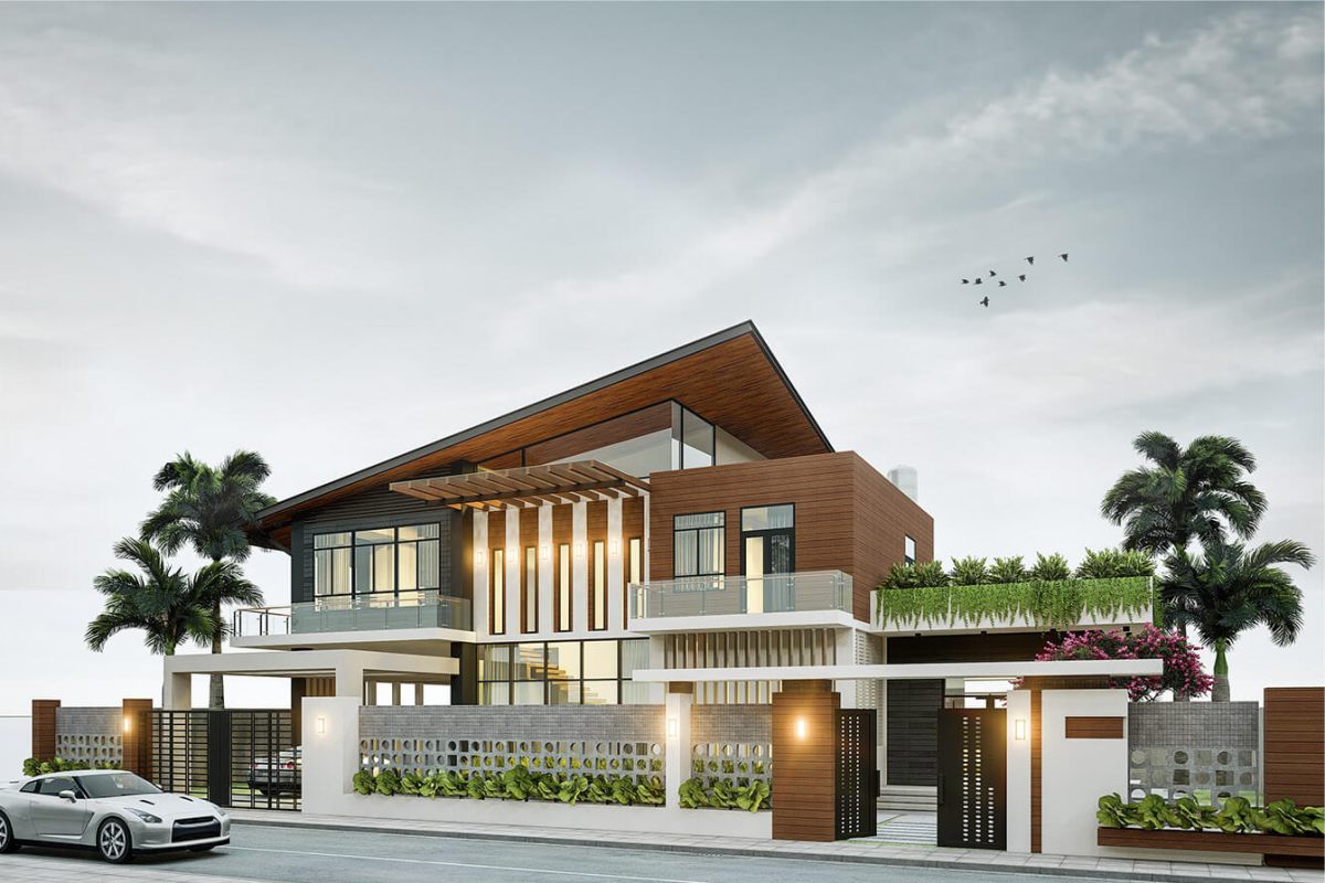 mẫu biệt thự mái lệch đẹp